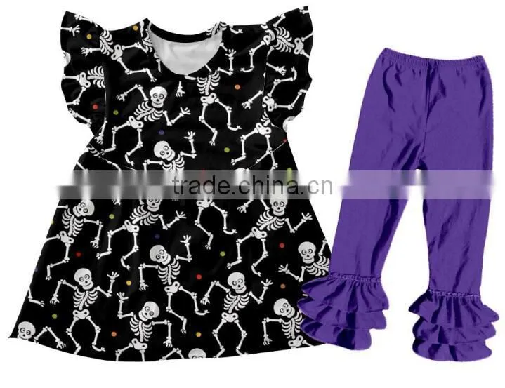 black polka Baby Kids Ruffle Cotton set Fall baby Girls Boutique outfit Halloween Outfits