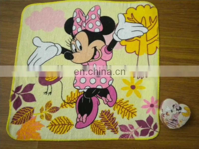 customized compressed magic towel 100% cotton towel fabric with printed Mickey mouse