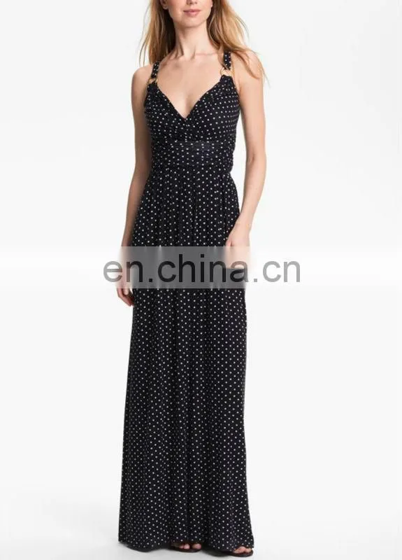 CHEFON Polka Dot Black Halter Maxi Dress