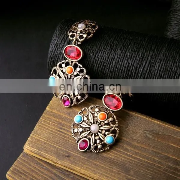 Bohemia vintage antique gold chandelier earrings with ruby