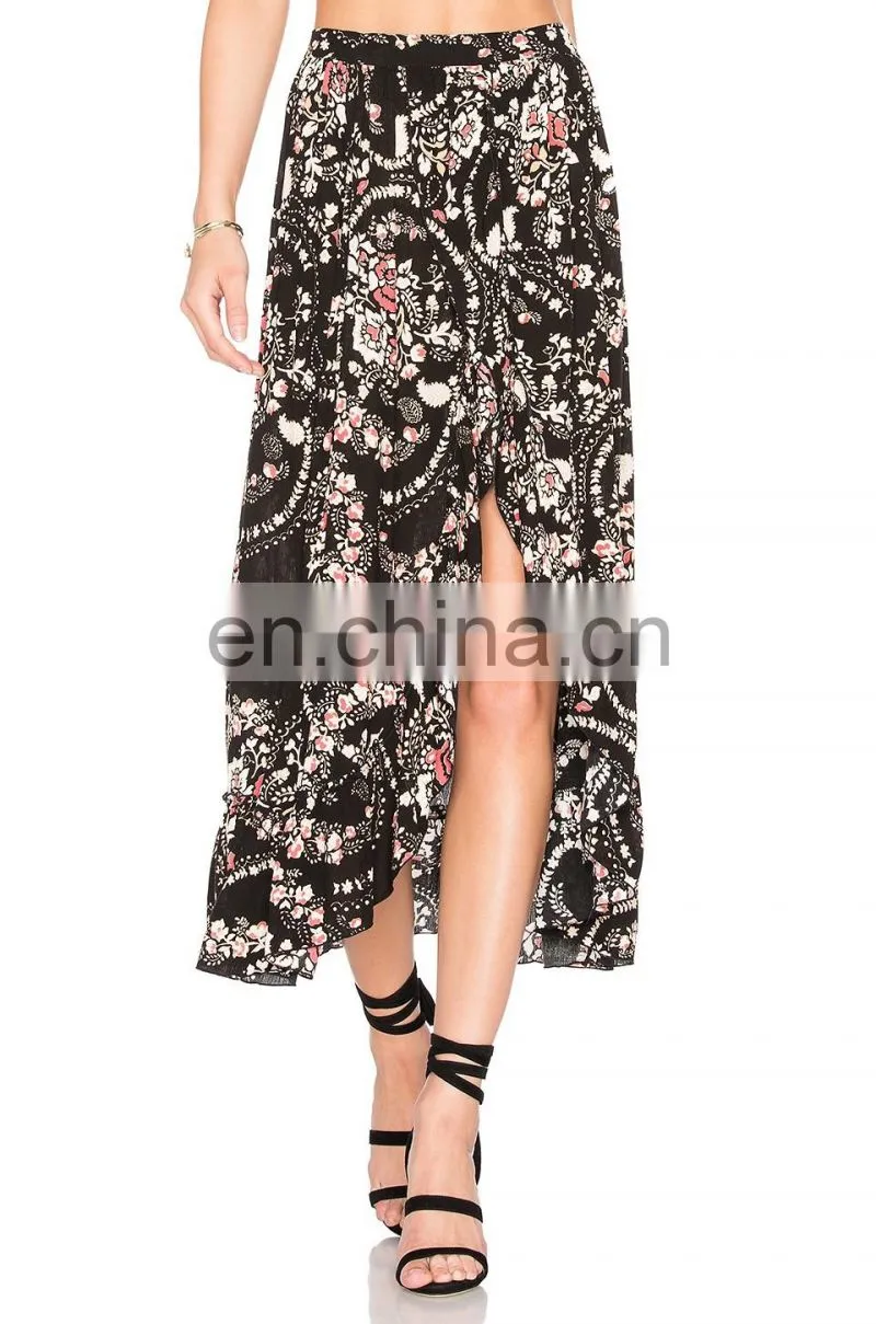 Hot sale sexy ladies hawaiian floral printing skirt with side split