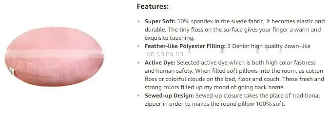 Super Soft Suede Floor Pillows 3 Denier Feather Like Polyester Filling Floor Cushion Seat Round Decorative Throw Pillow