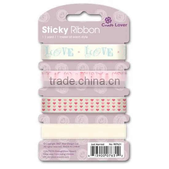 Polyester Organza Self adhesive For Scrapbook DIY Craft Gift Printed Wedding sticky ribbon set