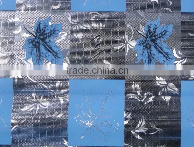 Double side golden square plaid and maple leaf PVC tablecloth made in china