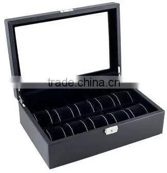 Black Leather Jewelry Box Watch Organizer Storage Case,black leather leather watch travel case,watch storage case display box