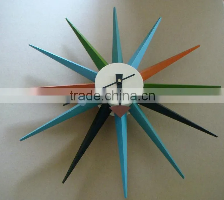 solid wood wall clock Multi Coloured Sunburst Clock wall mounted clock