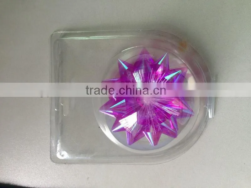 Glitter Ribbon Star Bows and Ribbon Eggs Package with PVC box/2.5 inch Pink LED Lighting Star Bow for Christmas/party Decoration