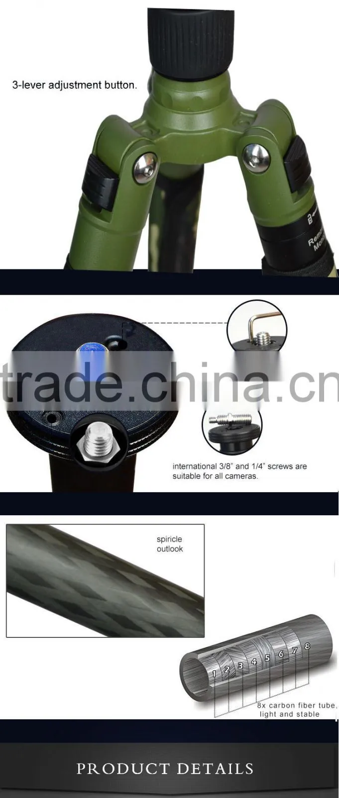 DSLR & Digital Camera Tripod applicable max tube lightweight digital accessories tripod with carbon fiber tube