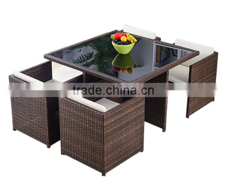 Simple Design Dining Room Furniture Garden 4 Chairs Rattan Wicker Outdoor Tea Dinning Table Set