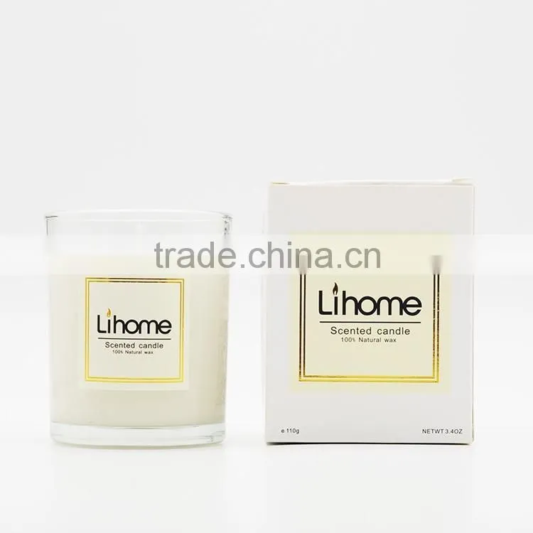 Personalized scented natural soy wax candle in glass jar can custom sticker ,printing logo and packaging box and glass jar size