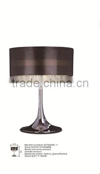 luxury style led glass table lamp with brown fabric shade and glass pendants