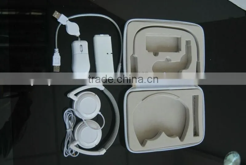 all pure white usb laptop travel kit for headphone,usb light,flat mouse