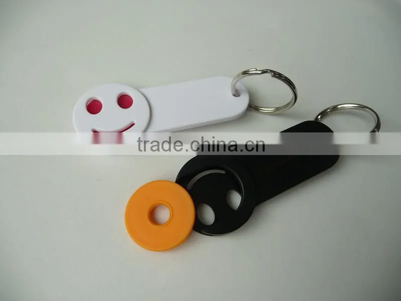Popular and cheap plastic shiny euro coin holder keychain