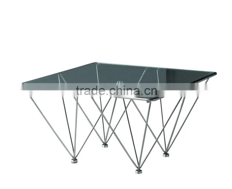 Glass square table in stainless steel frame CT-075