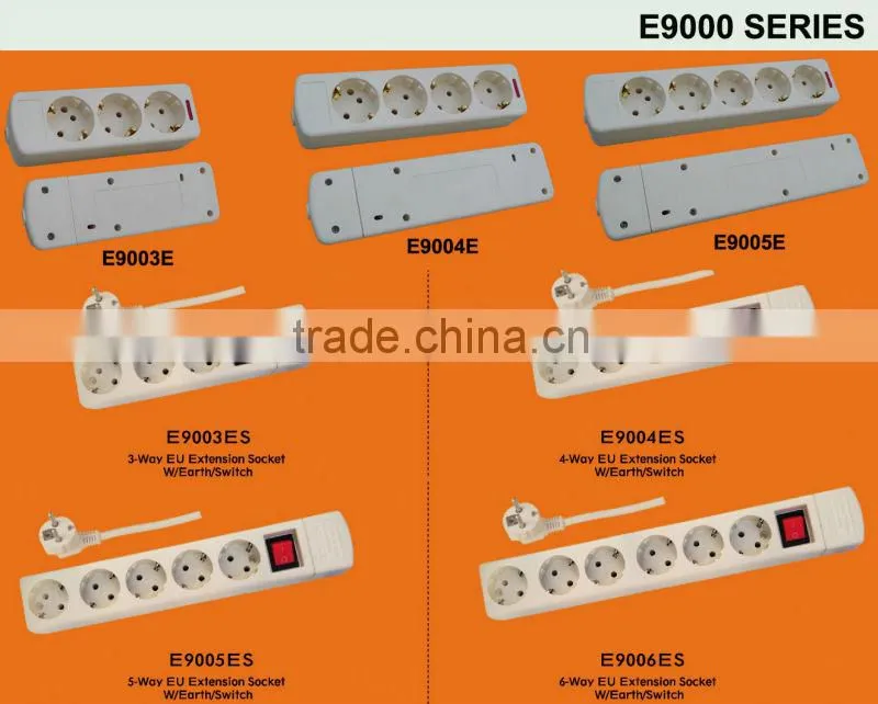 Europe style DIY 3 way power extension strip with grouding (E9003E)