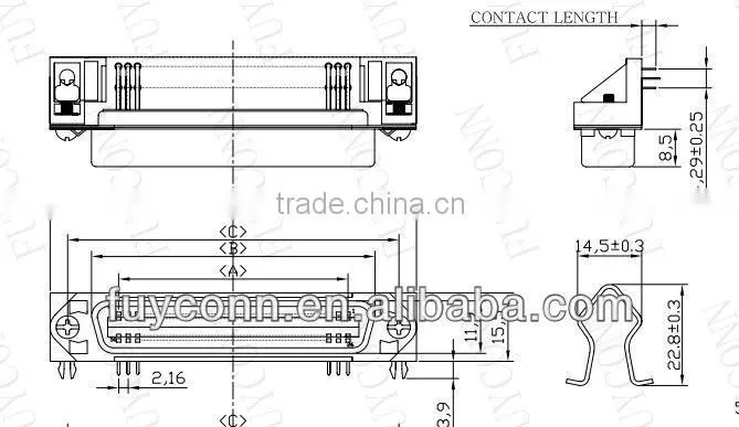 2.16mm pitch Female Telecom Connector PCB Mount Right Angle