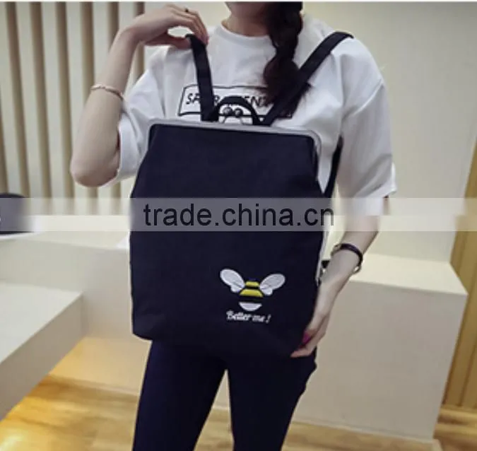 2016 new design backpack fashion lady's tote bag canvas backpack with kiss buckle