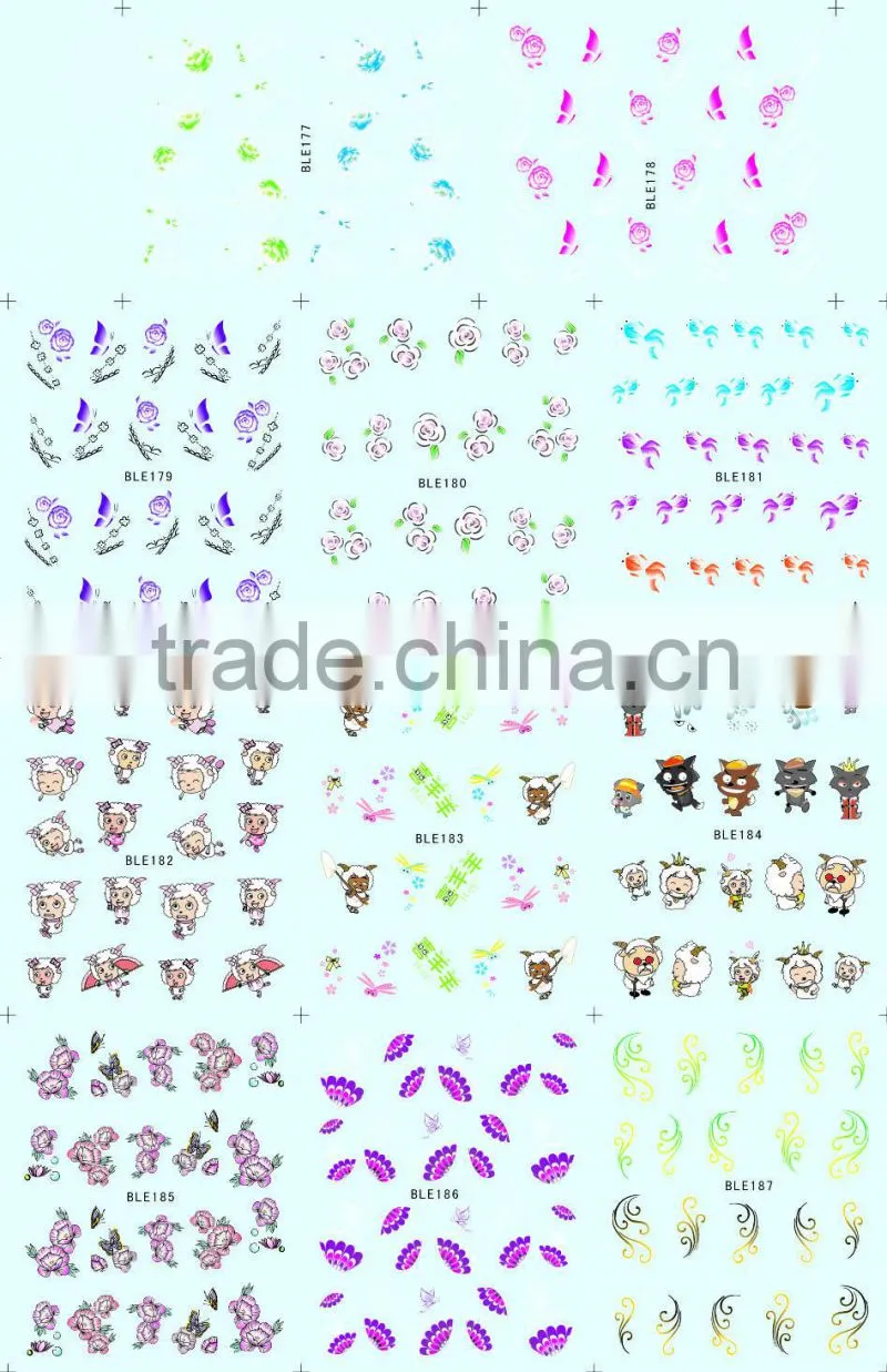 Most popular cheap water transfer printing BLE nail sticker for sale 2015