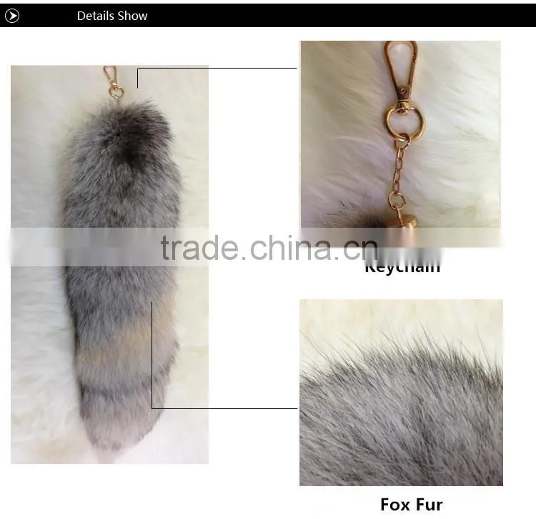 Natural Silver Fox Tail Fur Keychain / Fox Fur Tail keychain / Dye Colorful Fox Tail Keychain