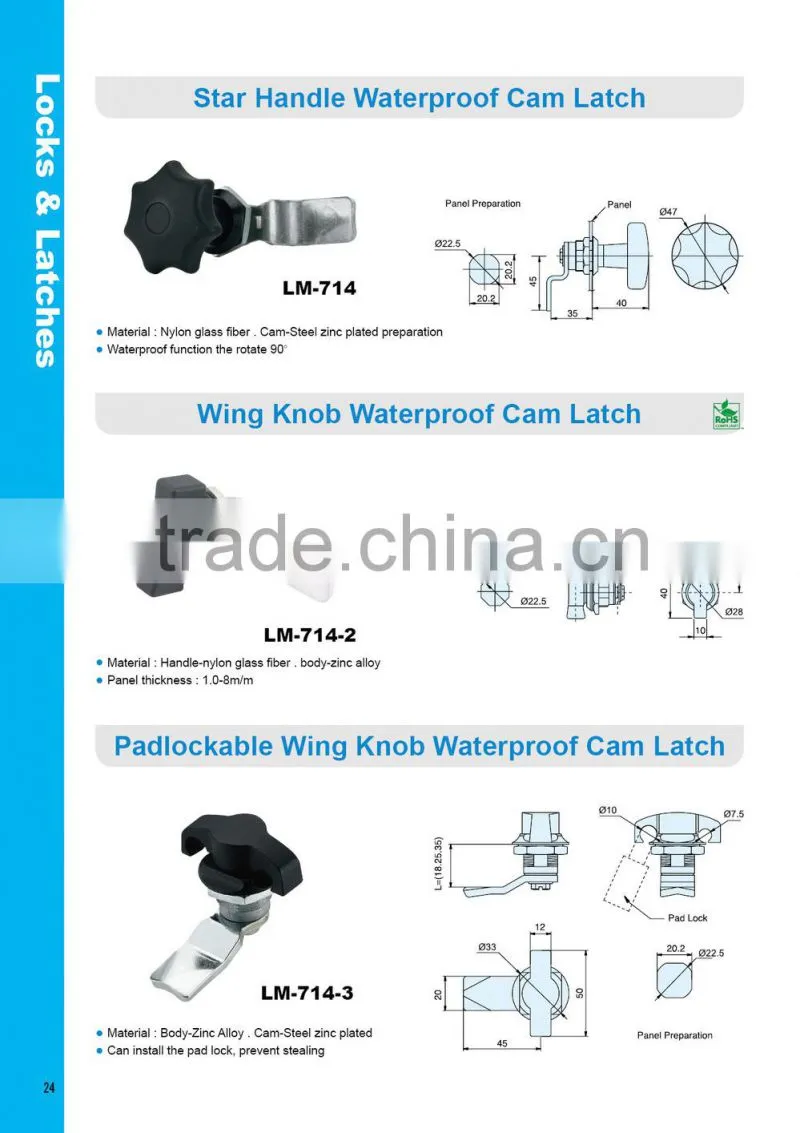 Top Level coin lockers 90 degree bent cam lock