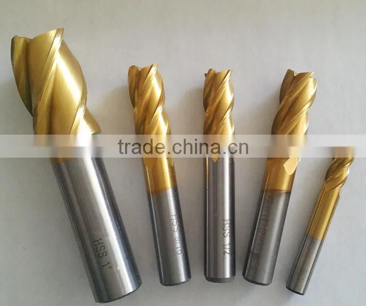 High precision TiN-coated hss 2/3/4/5/6flute end mills for steels