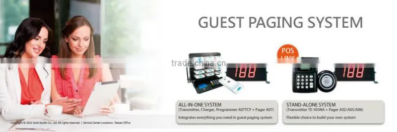wireless restaurant paging system Transmitter + Waterproof Coaster Pager