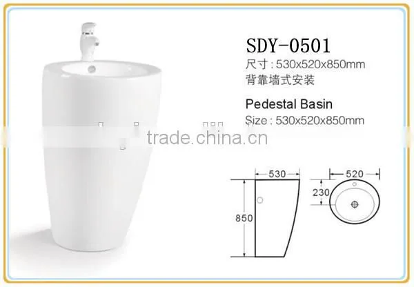 Whole sale ceramic wash sink big size bathroom pedestal hand wash one piece basin