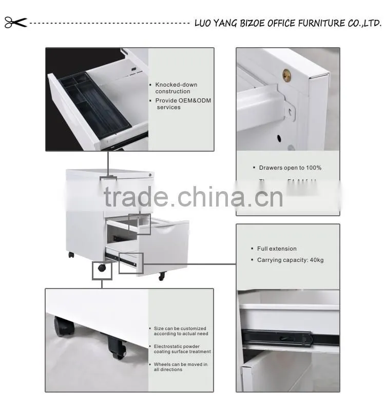 Good service metal kd two-door office desk with pedestal cabinet
