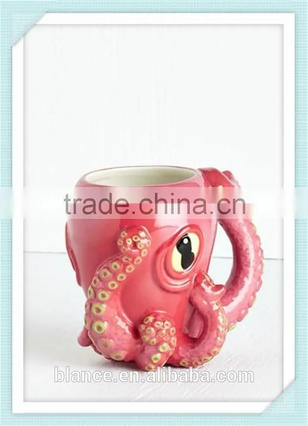 ceramic handpainted pink 3d octopus mug with octopus design
