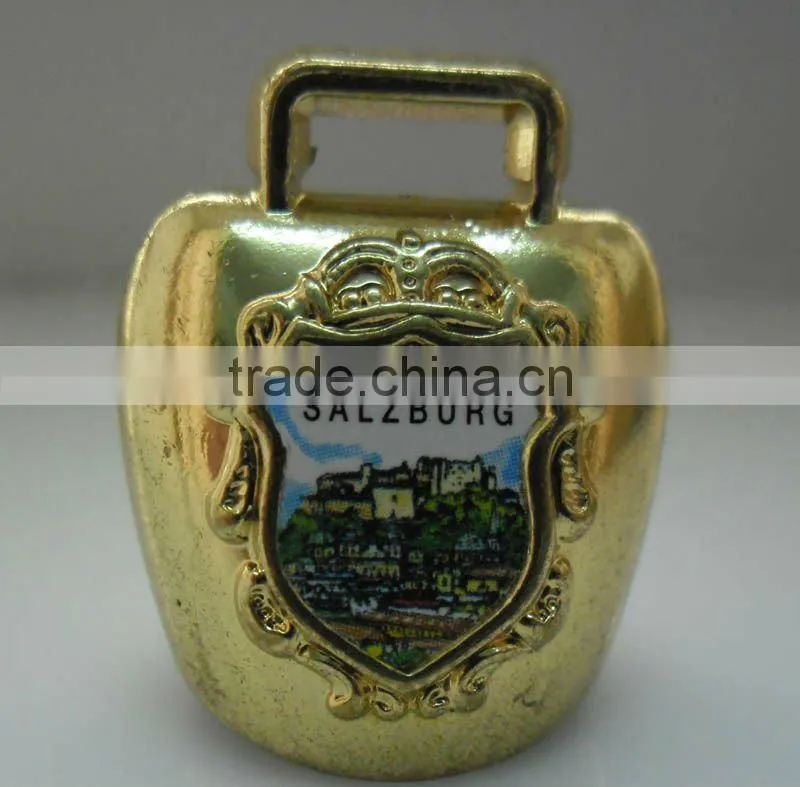 bell keyring with leather strap 1" gold as souvenir or promotional gifts A4-C07/06(A066)