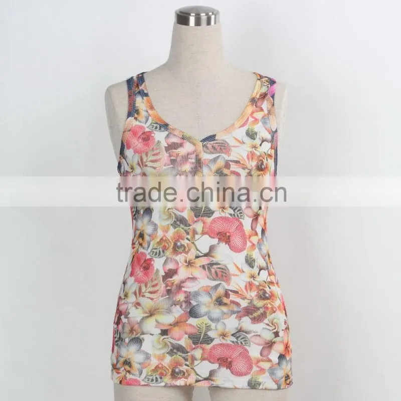 F5S15017 Rib Waist Printing Tank Top Women Fitness Latest Design