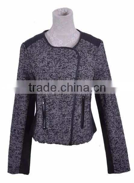 Runtex Ladies casual tweed jacket with PU patch RLJ076
