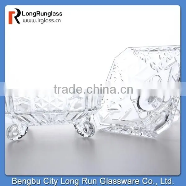 LongRun 200mm crystal embossed glassware square candy dish with stand