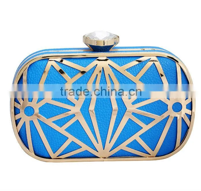 2014 leather with metal hollow evening bags fashion clutch Evening Bag