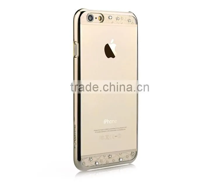 Eco-friendly Plating+Laser Cutting PC Phone Case for iPhone 6, Crystal Bling Element Back Cover for iPhone 6s
