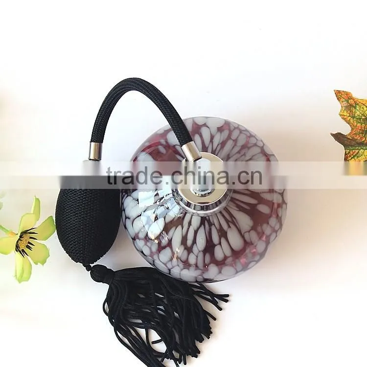 OUBOAO Handmade Circular Shape Purple Glass Airbag Sprayer Pump Perfume Bottle With White Point