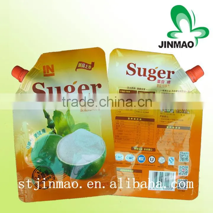 Custom printing surface standing beverage packaging pouch with spout