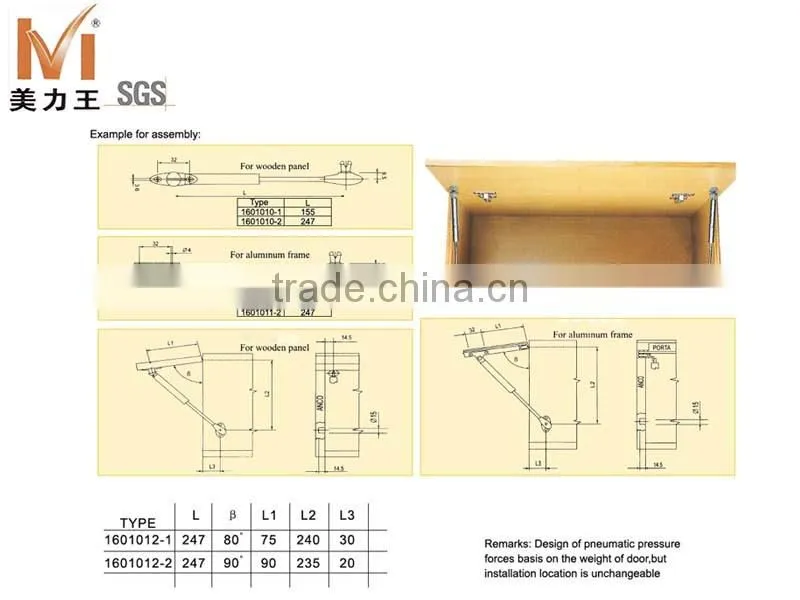 MLW chrome surface pneumatic support for cabinet door