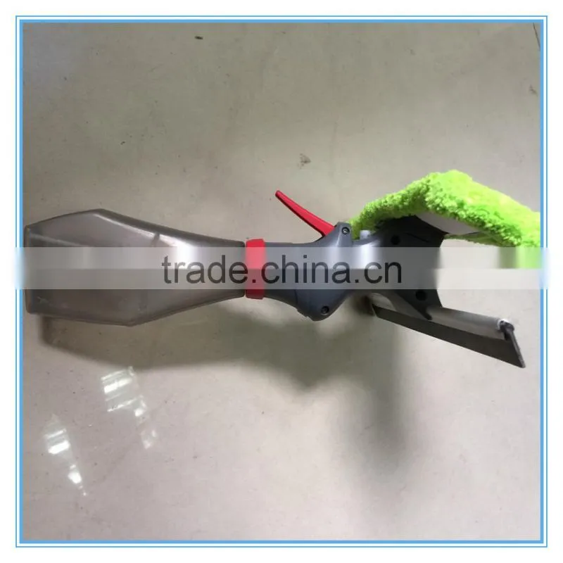 Spray window brush window cleaner with microfiber and rubber wiper strip