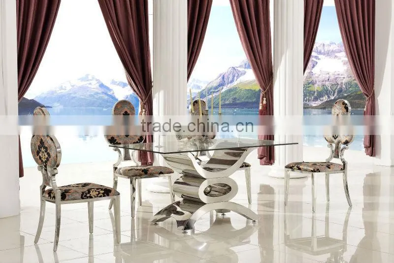 Modern design dining room tempered glass top and stainless steel base dining table TH346