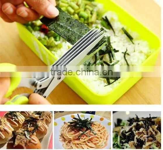 CY145 Multi-functional Stainless Steel Kitchen Knives 5 Layers Scissors Sushi Shredded Scallion Cut Herb Spices Scissors