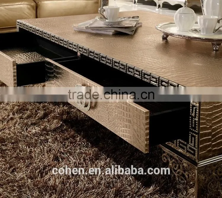 top one quality crocodile shape stainless steel coffee center table with chests