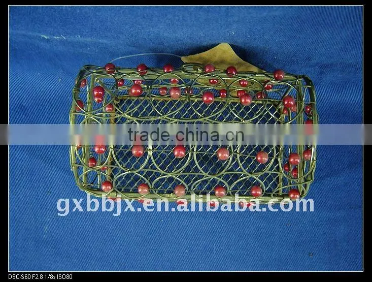 Gold wire decorative with red pearl big storage box with lid