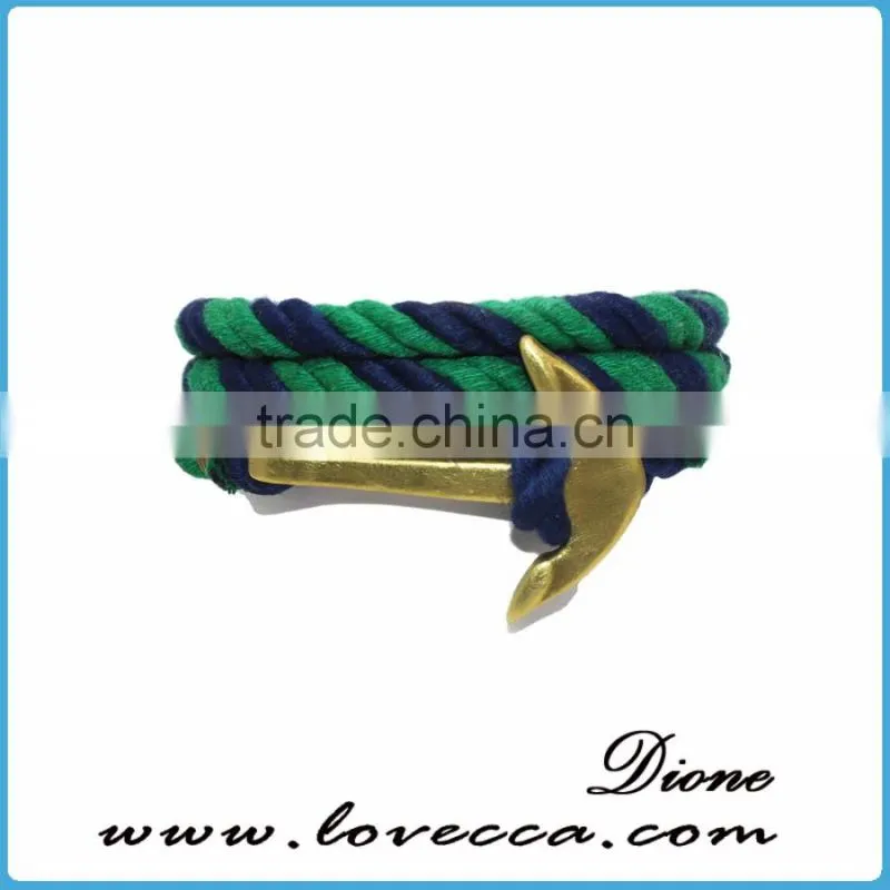 Customized Braided Leather Stainless Steel Hook Anchor Bracelet