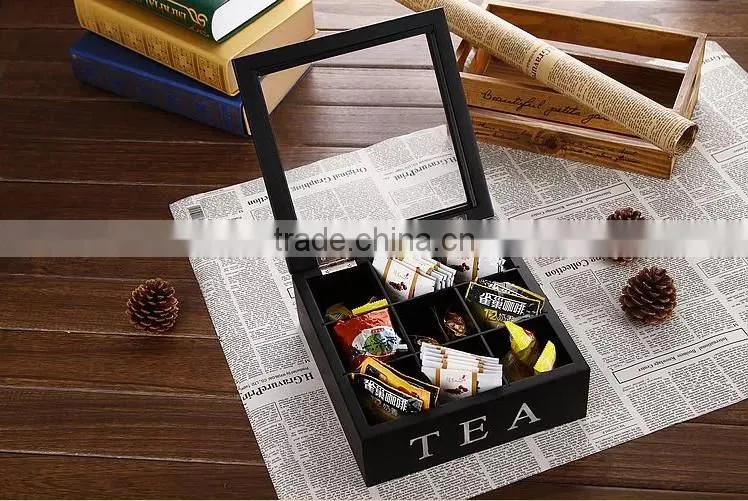 black wooden tea box