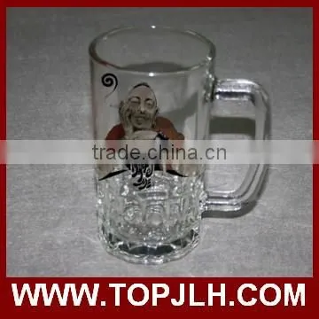 High quality custom logo printed glass beer mug for sublimation