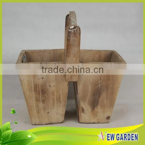 Elegant Handmade Indoor And Outdoor Wood Split Pot Planter With Handle