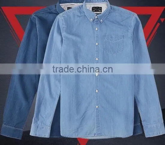 Wholesale Denim shirt for mens shirt factory Cotton washed BLUE mens denim shirts