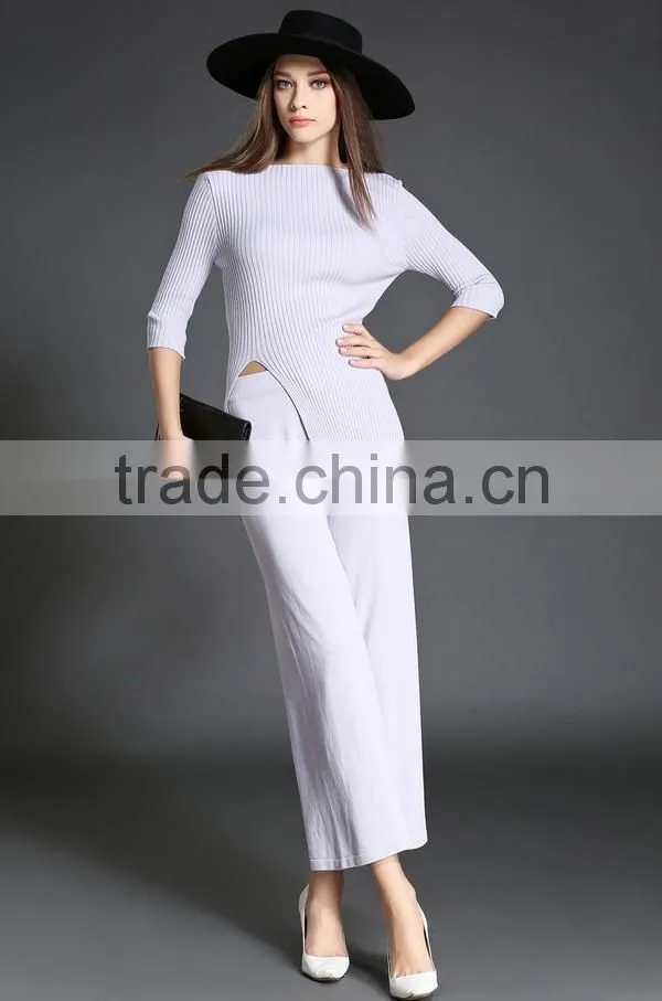 High Quality Solid Asymmetrical Tops With Long Loose Pants 2016 Autumn Fashionable
