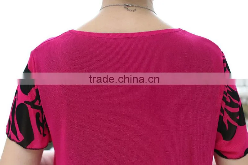 Middle aged women fashion beaded lace loose printed blouse